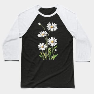 White Daisies Flowers Watercolor Painting Baseball T-Shirt